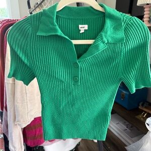 Aerie Green Ribbed Polo Top